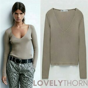 ZARA // v-neck long sleeved rib knit top sweater